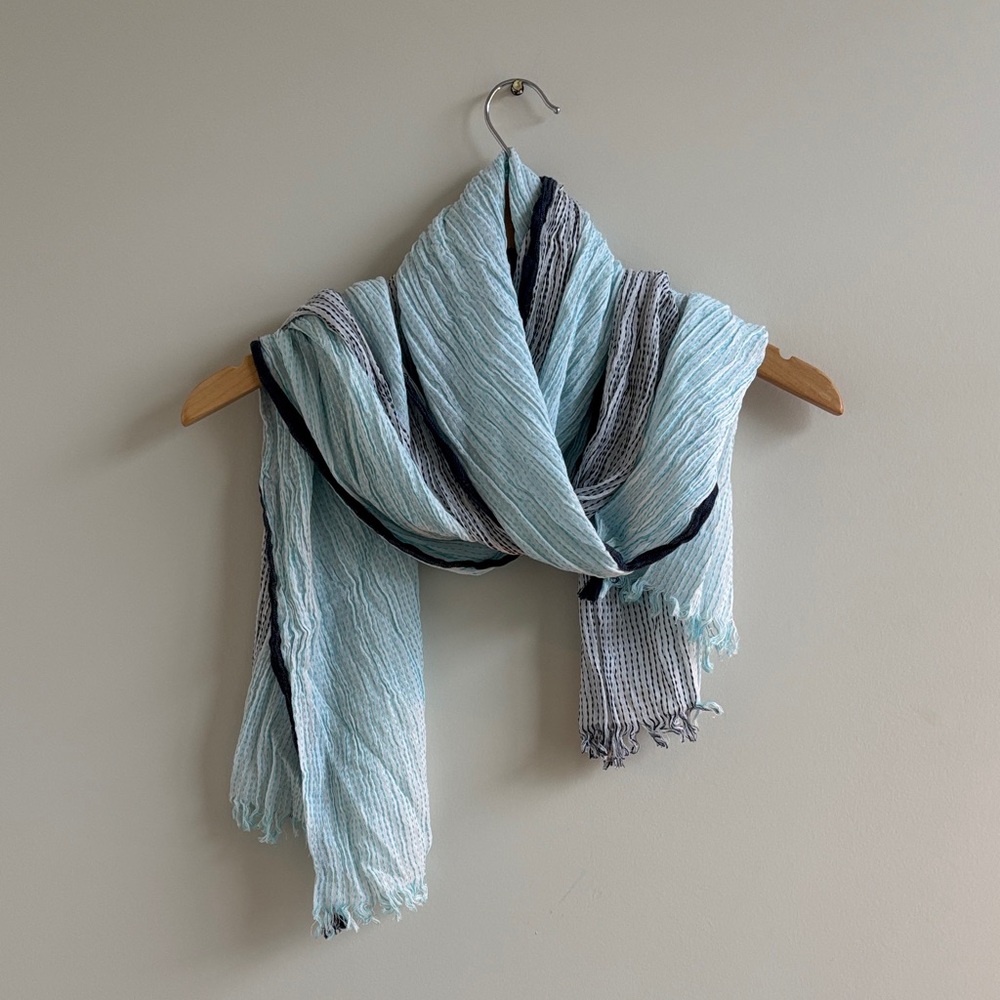 Blue Fringe Gauze Scarf
